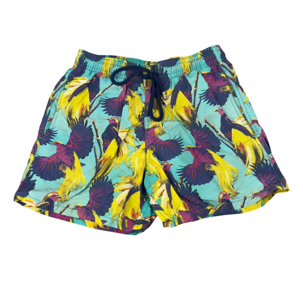 Vilebrequin Men's Small Teal Moorea Birds of Paradise 5" Swim Trunks Shorts euc